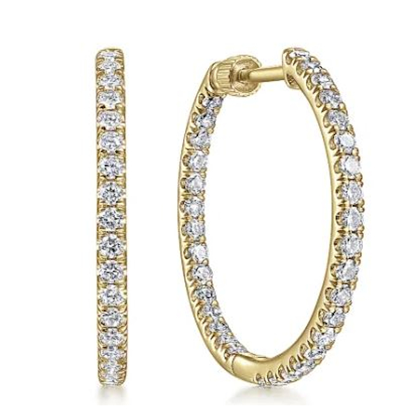 14K Yellow Gold Inside Out Diamond Hoop Earrings